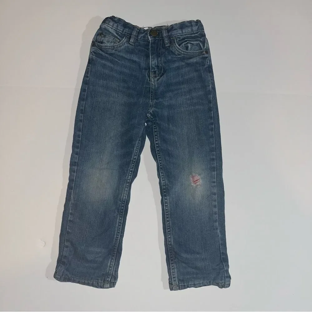 Boys flannel long sleeve top tough skin red lined jeans outfit bundle set 5t